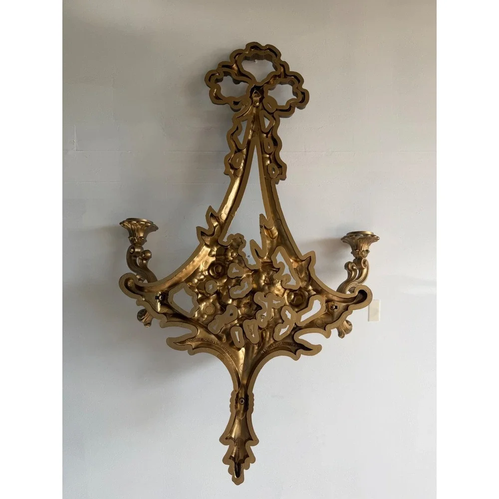 Vintage Syroco 3 Arm Wall Sconce Floral Bow Hollywood Regency Gold Faux Wood 25